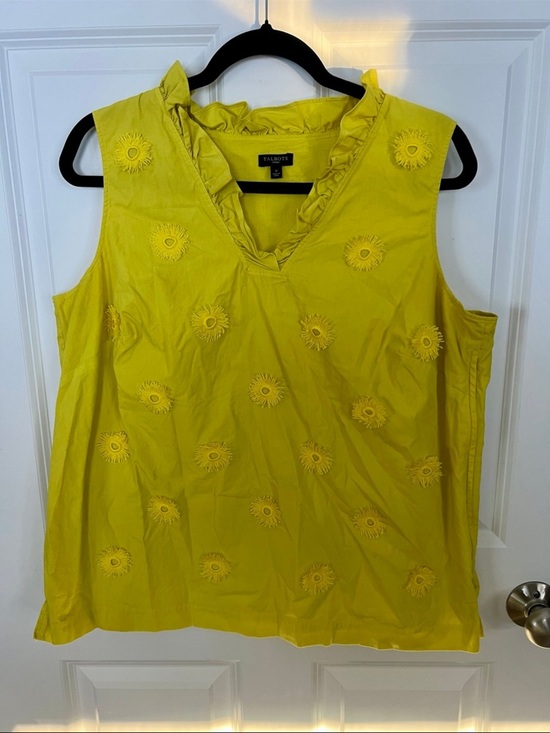 Talbots Tops - Talbots Bright Yellow Sleeveless Ruffle V-Neck Embroidered Camisole